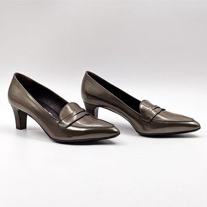 AGL Women Patent Leather Olive Green Solid Dressy Office Heel Pumps EUR38 US 8